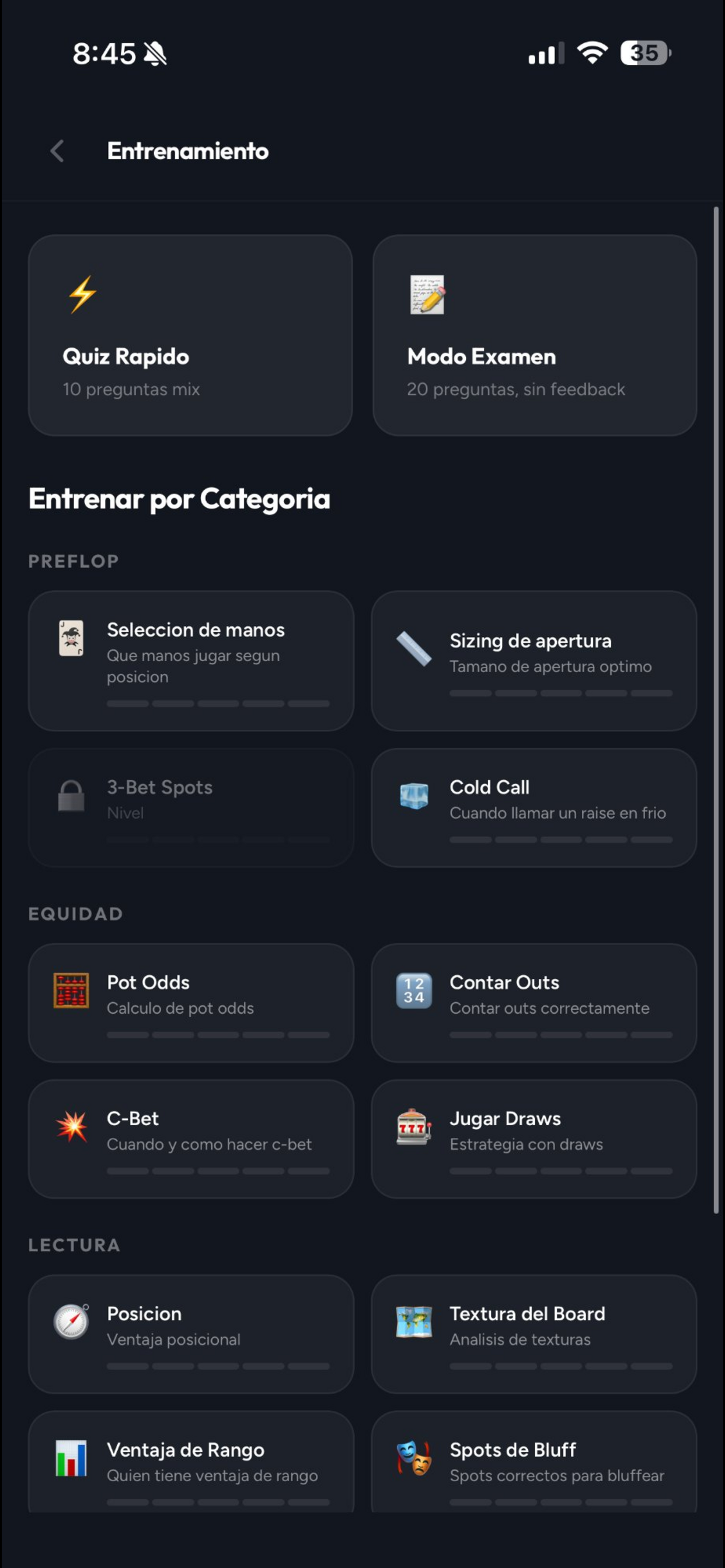Categorías de Entrenamiento